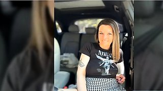 Masturbating in her car with vibrator plus dildo