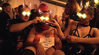 Perverted domina and her latex slave