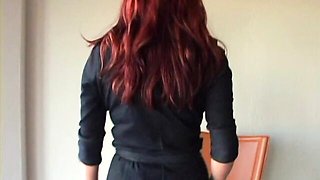 Good redhead with big boobs Sasha Monet fucks with a sex toy