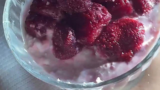Dominant Blonde Axell Eats Her Boyfriend's Beautiful Ass. Ass Fetish, Food Porn with Cream Pie and Rimjob.