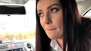 Paramour sucks dick in the car and swallows cum