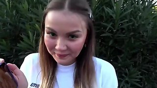 tricky big-cocked stranger doesn't mind to have a rough fuck with an unknown slutty white lady, he fucks her roughly and cum in her pussy