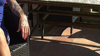 Tattooed Blonde MILF Toys Herself Before Sucking Cock