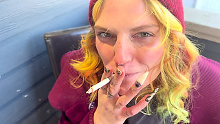 Hairy Pussy Smoking on Front Porch