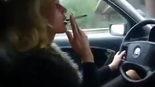 Hot women smoking in car