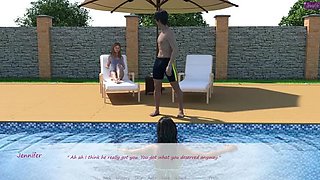 Stepbrother Fucks Wife in Pool - John Presses Face on Jennifer's Big Tits While Diving