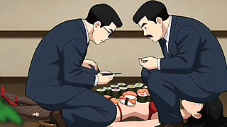 Sushi Girl: Rich Guys Eat Food off a Sexy Slut's Body and Then Fuck Her
