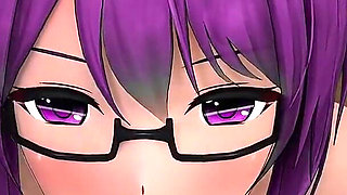 Kagura Suzu Oral Blowjob Facial Eyaculation Glasses Girl Hentai Mmd 3D Purple Hair Color Edit Smixix