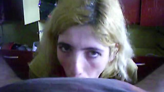 young blonde  wife sucks cock, toy with dildo, gets cum in mouth and swallow
