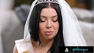 Girlsway - horny bride Holly Day cheats with phat ass white girl red haired Emma Magnolia during steamy striptease