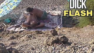 Exhibitionist Wife Outdoor Amateur MILF Blowjob & Handjob Big Cock on Nudity Beach in Front of Follower with Cum