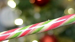 Santa Tricked Her with His Candy Cane - Huge Facial