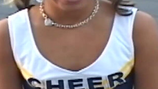 Cute cheerleader gets picked up and slammed by hard cock