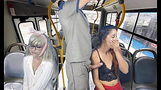 Worker takes stick out and thighs women on public transport!