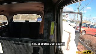 Faux taxi utter scene - Big Tits blond gets them out in public car park
