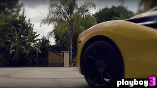 Super car with super arousing big knockers babes
