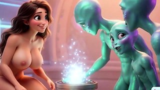 Sexy babe gets fucked by three aliens at once
