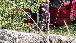 Amateur hot couple caught sucking cock outdoor blowjob and cumshot