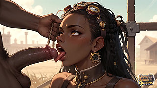 Ebony Queen Seduces with Desert Oral, Steampunk Sex.