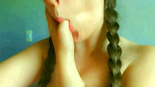 nasty and insane schoolgirl displaying her tongue , jaws watering and onanism