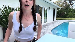 Step Sis brings her vibrator out to the pool and convinces