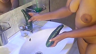Solo Ebony Musterbate with Cucumber HD