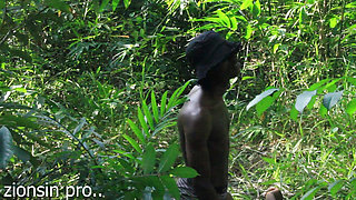 African lovers in bush fucking