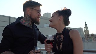 Brunette babe Dolly devours cock, deep throating passionately