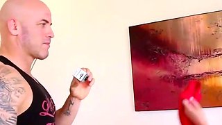 A sexy dark haired with a ample salami gives her