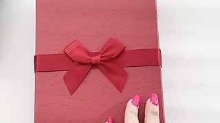 Busty blonde babe masturbates pussy with big dildo