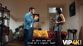 Vip4k. magnificent dark haired thinks that the whistle is a message to suck an older cock