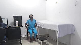 The doctor and the nurse seduce a patient to fuck him in the office