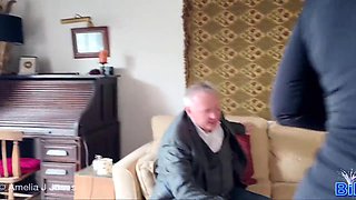 Naughty British Blonde Amelia Deep-Throats MattyFacial in Boss Role