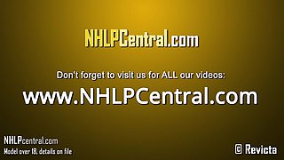 Busty Blonde Penny Lee Strips off Retro White Lingerie for you to Wank in Nylons and Stilettos