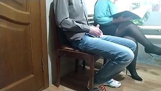 Amateur MILF Gets Public Handjob in Waiting Room - Stranger Jerks Her Off Anytime