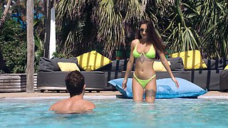 Liya & Alberto's wild threeway by the pool - big-titted beauties indulge in a sloppy bj fest
