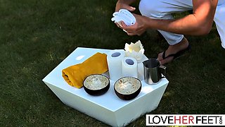 Big Tits MILFs Get Oiled Up for Foot Fetish Massages Before Outdoor Pounding and Blowjob Action with Pi