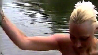 Trio in nature for a beautiful blonde.