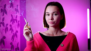Playful Russian Beauty Smoking Cigarette Outdoor Tease