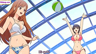 Hentai step beauty sits deep for fast bare bounce on bench