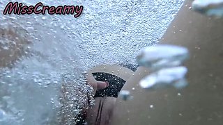 Amateur Teacher Miss Creamy Flashes Pussy at Public Pool & Gets Help Masturbating - Risky Outdoor Sex with People Nearby