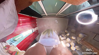 Oiled Buttocks and White Panty Facesitting Domination - Massive Ass Bouncing POV