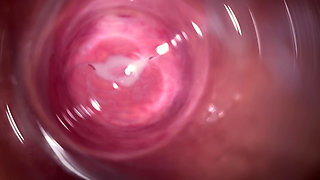 Camera deep inside Mia's tiny creamy vagina