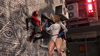Power Girl Bent Over, Spider-Man Behind - A Crossover for the Ages