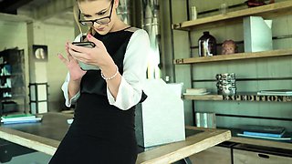 An office sex romp with leggy blonde bitch Alexis Crystal