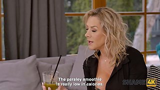 Watch these French MILFs humiliate a bald guy with their huge tits and shaved pussies