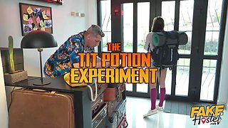 Faux hostel - young backpacker guzzles exclusive potion which makes her melons grow giant!