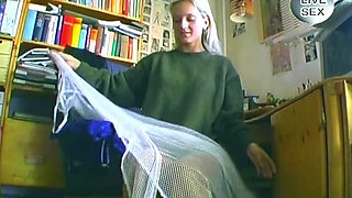 Blonde Fingers Herself Then Rides Glass Dildo