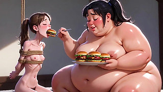 Weight Gain Humiliation - Fat Woman Stuffing Skinny Feedee