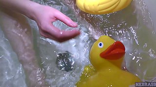 Hot Brunette Sonja Masturbating with Dildo in Steamy Bathtub